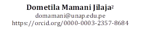 Dometila Mamani Jilaja2
domamani@unap.edu.pe 
https://orcid.org/0000-0003-2357-8684
